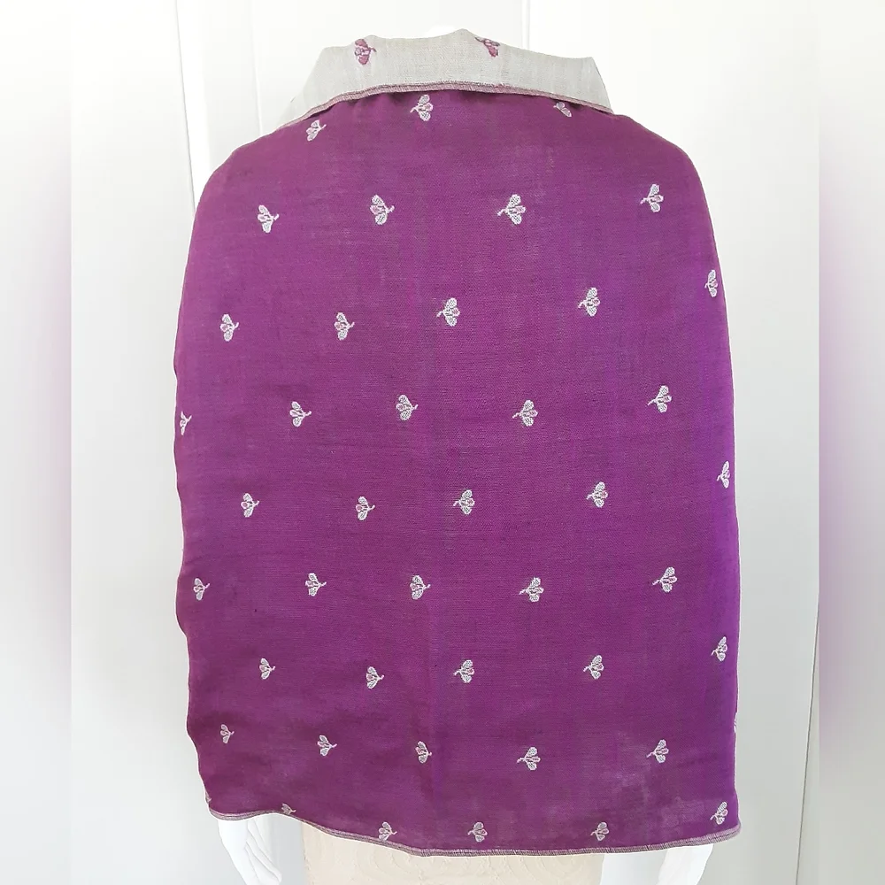 Water PASHMINA Purple | Gray Paisley Floral Wool | Silk Blend Shawl Sz 78